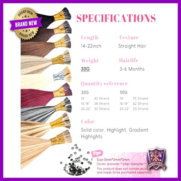 20 Inch Human Hair Extensions I Tip Invisible Straight 30g main image 4